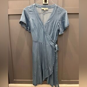 LOFT Light Denim Wrap Midi Dress